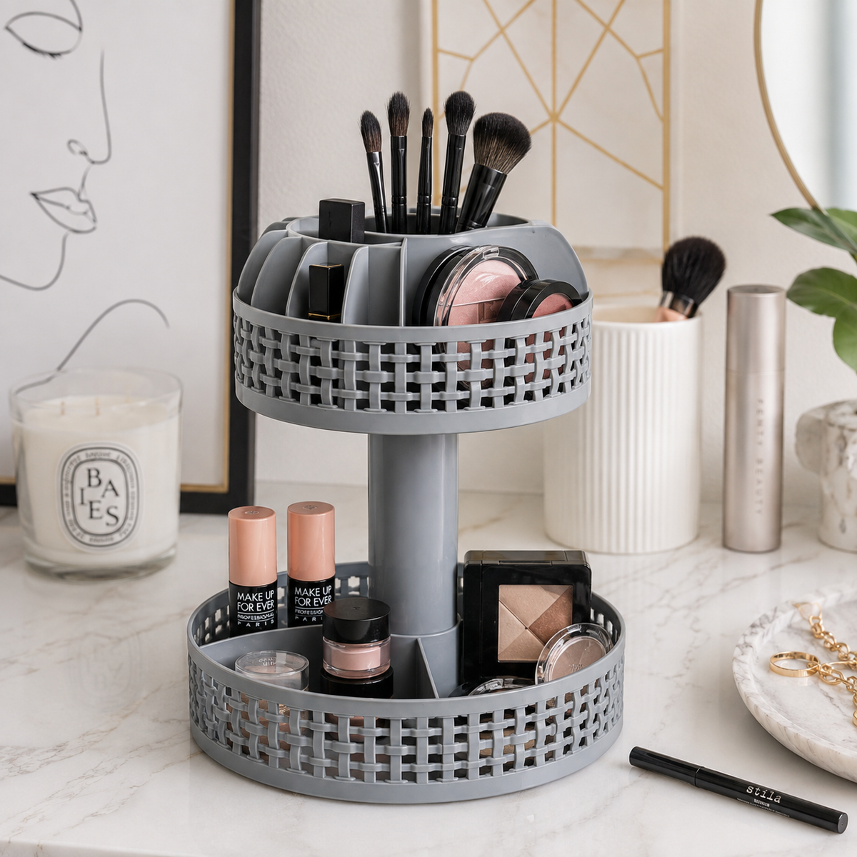17-Compartment Rotating Beauty Organizer